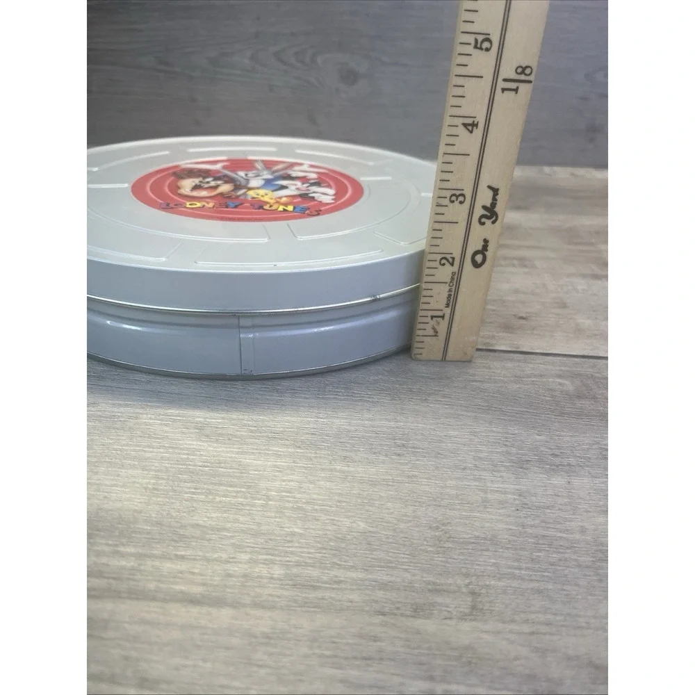 Vtg Looney Tunes Collectible Round Film Tin Canister Bugs Bunny Taz Twitty Bird